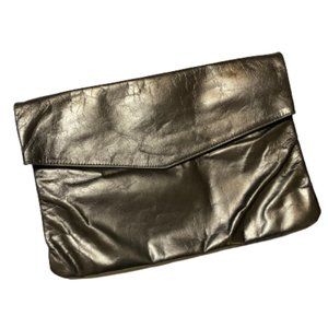 Vintage 80s 90s Pewter Silver Leather Clutch